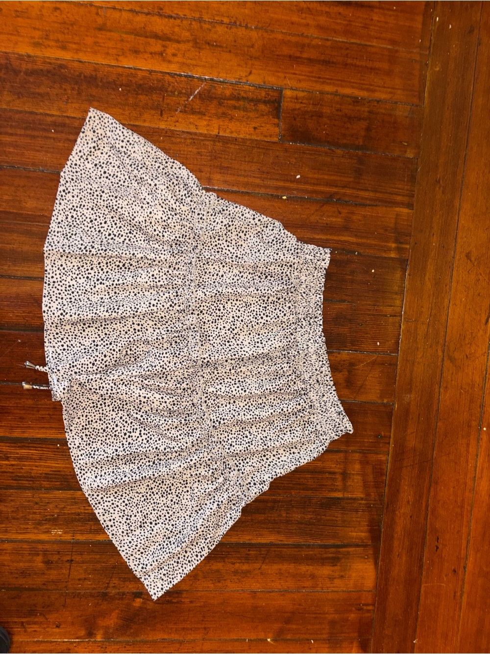 Smocked Mini Skirt in White with Black Dot Print